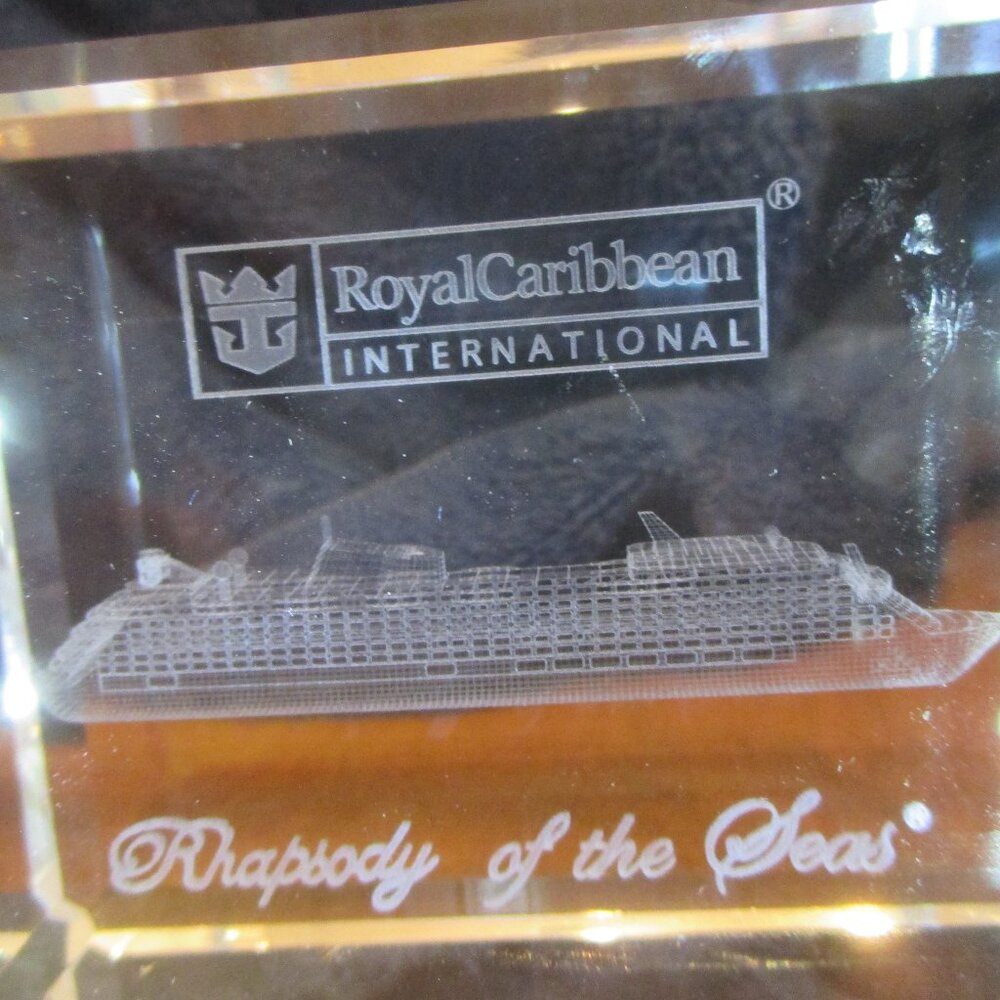 Royal Caribbean Rapsody of The Seas 3D Etched Crystal Block Cruise Paperweight